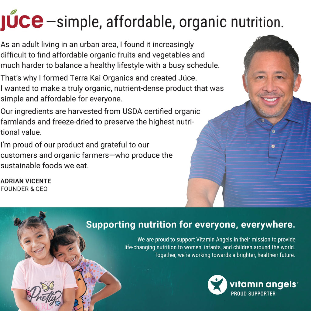 Juce Original Formula - Organic Super Fruit & Veggies Supplement - Gluten/Gelatin Free, Soy Free & Vegan- Reds & Greens Superfood Capsules- 23 Fruits & 23 Vegetables (180 Count)- By Terra Kai Organics