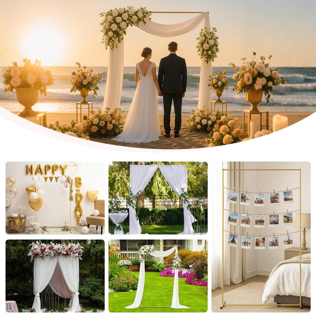 Metal Wedding Arch Backdrop Stand 6.6x3.3 FT Gold Square Balloon Arch Frame for Ceremony Party Birthday Bridal Baby Shower Anniversary Arbor Balloon Decoration