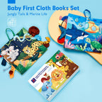 hahaland Baby Toys 0-6 Months - Crinkle Books for Babies 2PCS, Cloth Texture Tails Sensory Book 6-12 Months - Soft, Tummy Time, Montessori Toys 3 4 5 Month Newborn Twin Boys Gifts Travel Infant Toy