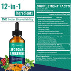Liposomal Berberine HCL Liquid Drops – Advanced 12-in-1 Herbal Formula with Ceylon Cinnamon, Bitter Melon, Green Tea & More – 4 Fl Oz