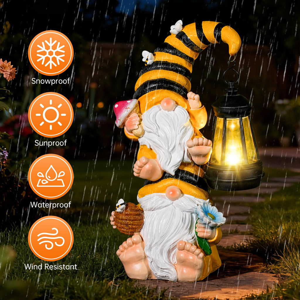 Solar Gnome Garden Decor with LED Lantern,Outdoor Gnomes Statues
