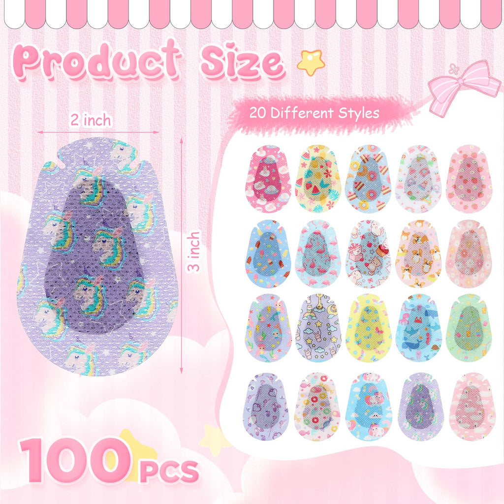 100 Pcs Adhesive Eye Patches for Kids Girls Cute Toddler Eye Patch Bulk Colorful Breathable Lazy Patch Cartoon Adhesive Bandages for Children Baby Light Blocking, 20 Styles, 3 x 2 Inches