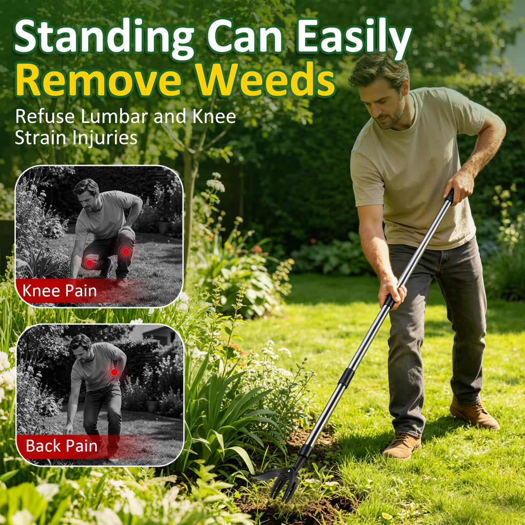 Weed Puller Tool - Adjustable Upright Weeder, 4 Claw Long-Handled Weeding Tool, No Need to Bend or Kneel to Weed Easily, Weeding Tool for Garden, Lawn, Farm and Courtyard