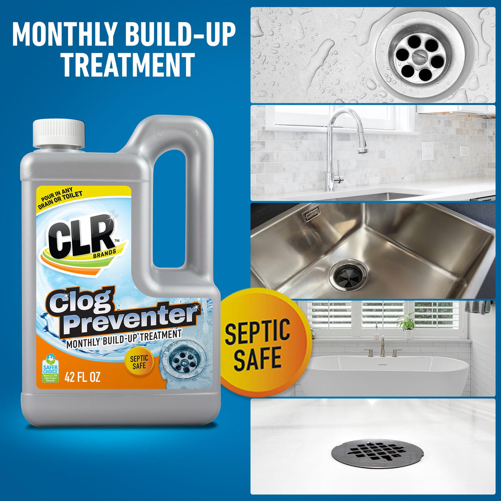 CLR Brands® Clog Preventer Clear Pipes and Drains Monthly Drain Build Up Remover, Helps Degrade Sources of Clogs to Keep Drains Flowing Smoothly, Safe on All Pipes and Drains - 80 Ounce Bottle