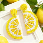 Beaded Yellow Lemon Dangle Earrings for Women, Vibrant Handmade Beads Lemon Fruit Statement Earring for Summer Jewelry Gifts