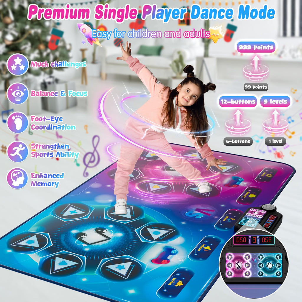 Upgraded Extra Large Electronic Dance Mat Toys, Kids Dance Mats for Single/Double Players, Music Dance Pad with LED Light, Dancing Game Toy as Christmas Birthday Gift for Kids Girls Boys 3-12 Year Old