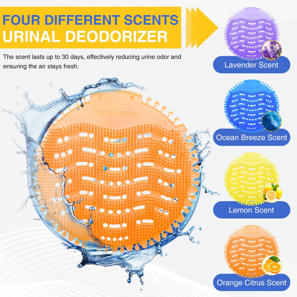 32 PACK Urinal Deodorizer Screen with 100 Gloves-3D Wave Anti-Splash Odor Protection Urinal Cakes for Men Toilets, Four Scents Urinal Mats