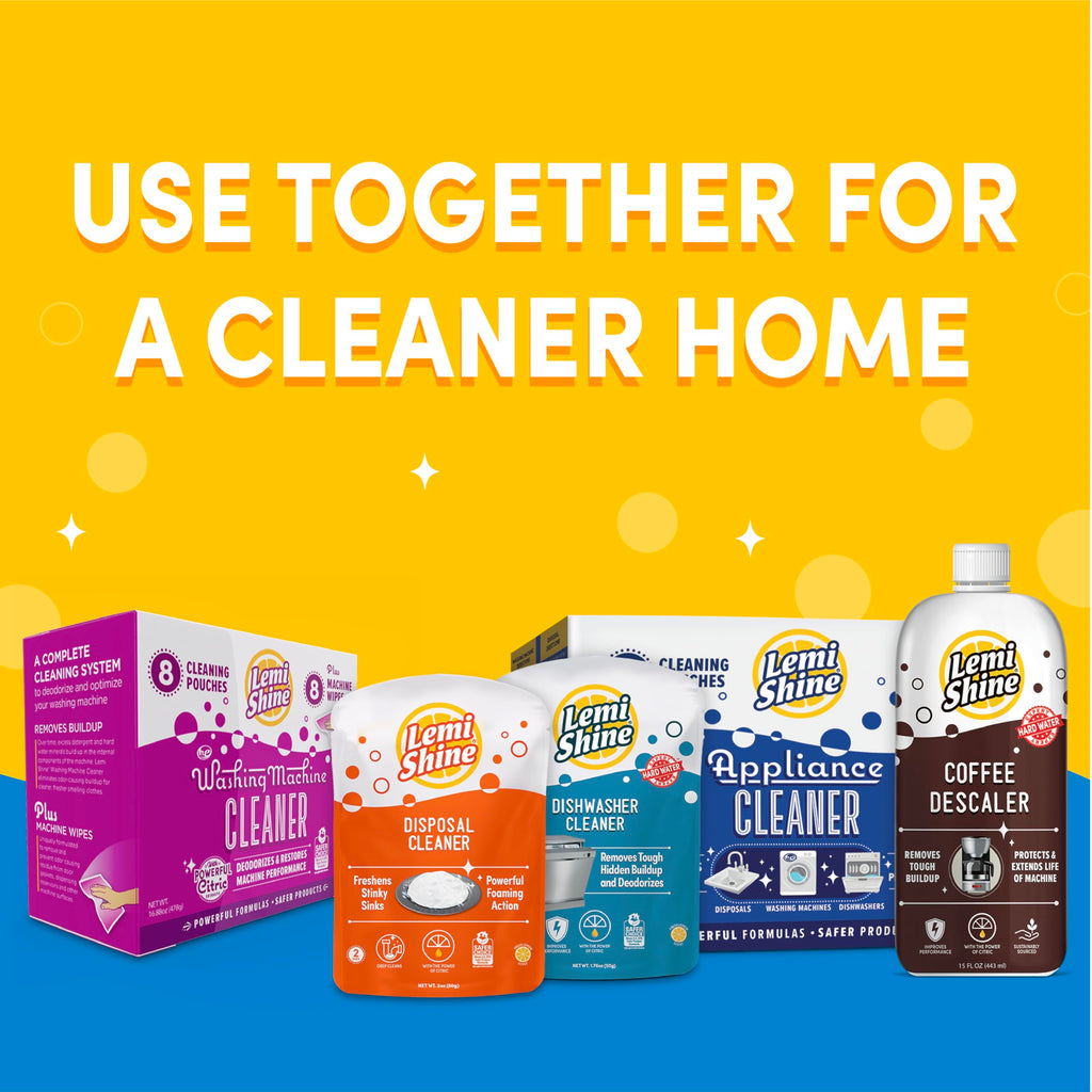 Lemi Shine Washing Machine Cleaner - Hard Water Citric Acid Cleaning Powder - Includes Machine Cleaning Wipes - 16.88 oz (8 Pack)
