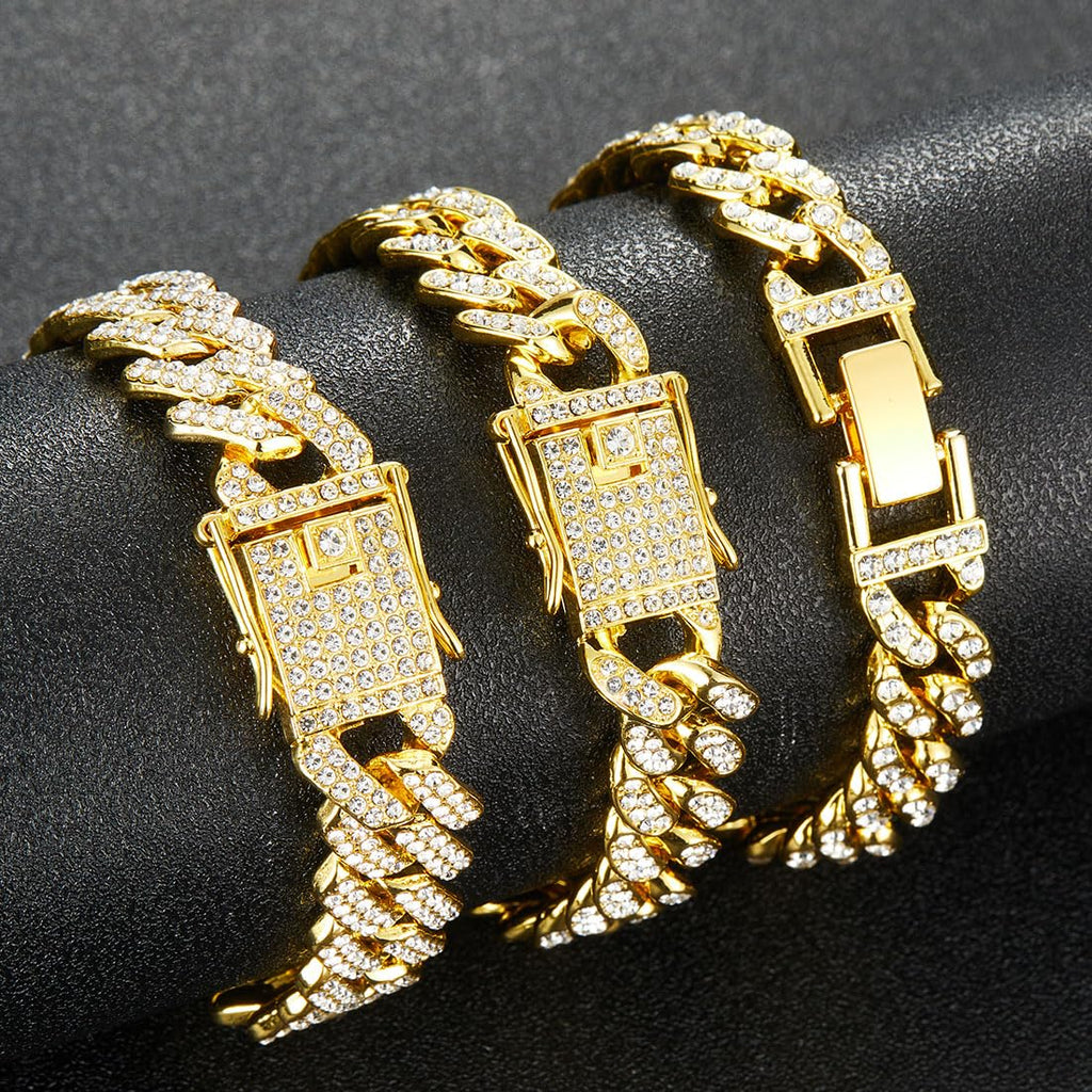 Jacruces 14K Gold Plated Ankle Bracelets for Women Cuban Link Anklets Plus Size Ankle Bracelet Layered Link Anklet Set Rhinestone Bling Anklets Jewelry for Women Gift Set