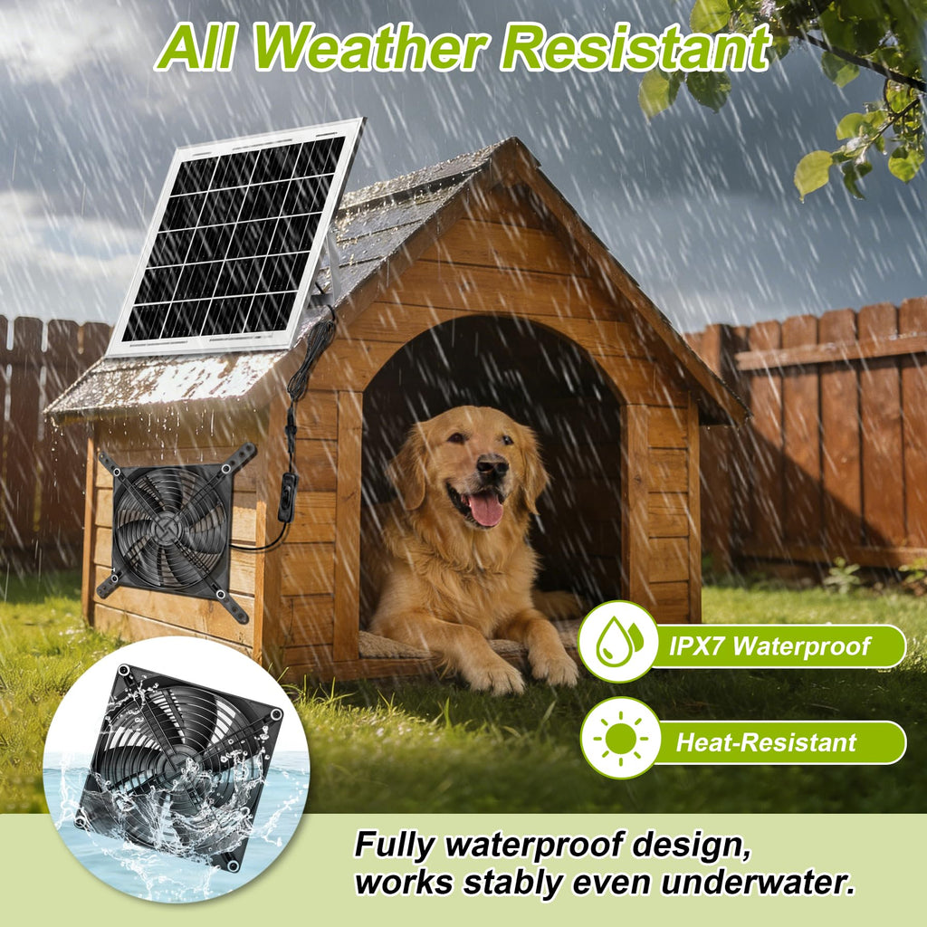 7.1" Solar Powered Exhaust Fan, 16.5 ft Cord + 25W Solar Panel Greenhouse Ventilation Fan, 3800RPM IPX7 Waterproof Solar Vent Fan for Chicken Coop, Shed, Dog House, Outdoor Intake & Exhaust