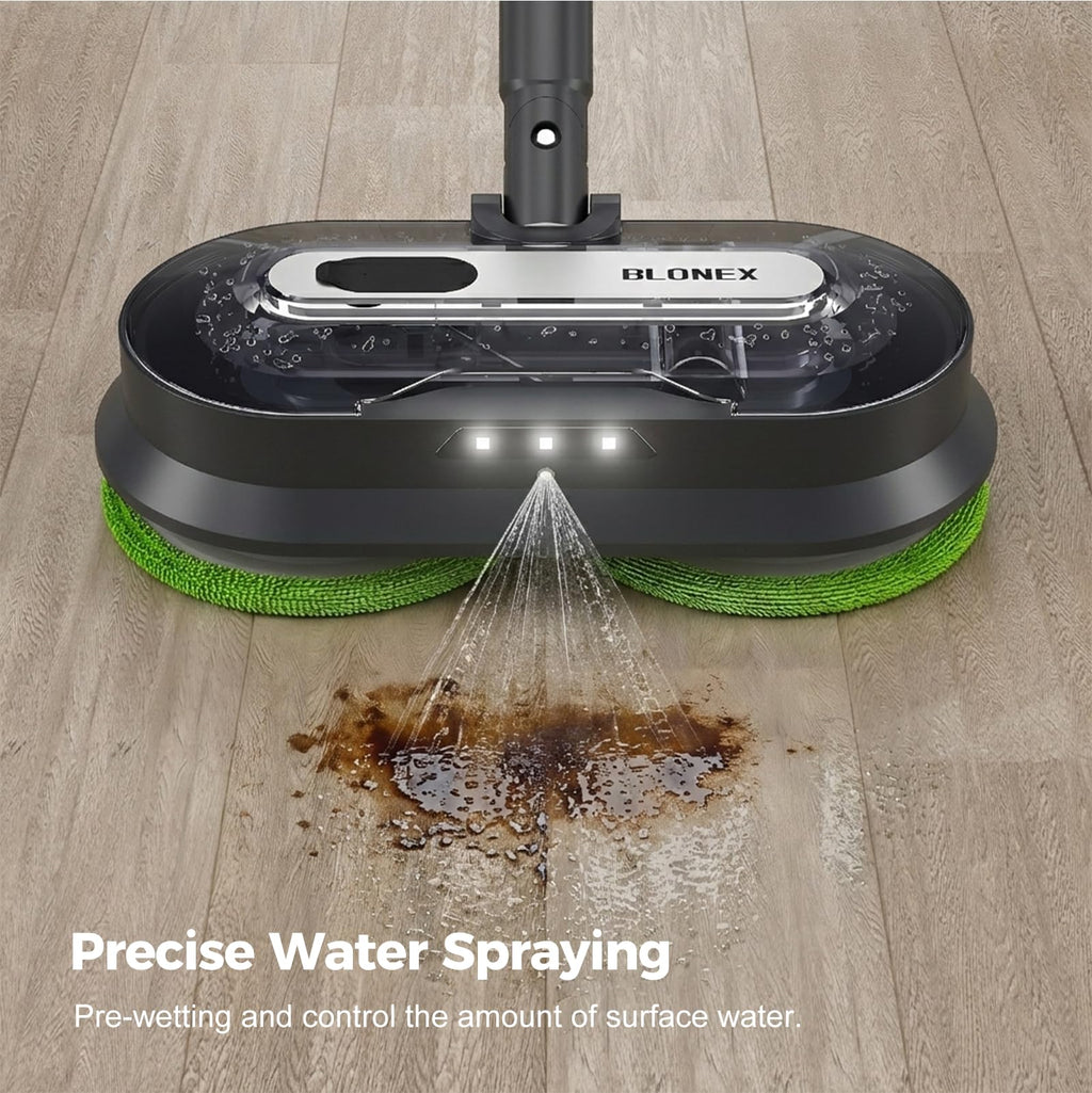 BLONEX Cordless Electric Mop with Spray & Detachable Water Tank, Lightweight Electric Spin Mop with Headlights for Hardwood Tile Laminate Floors, Long-Lasting Battery, Self-Propelled Floor Cleaner