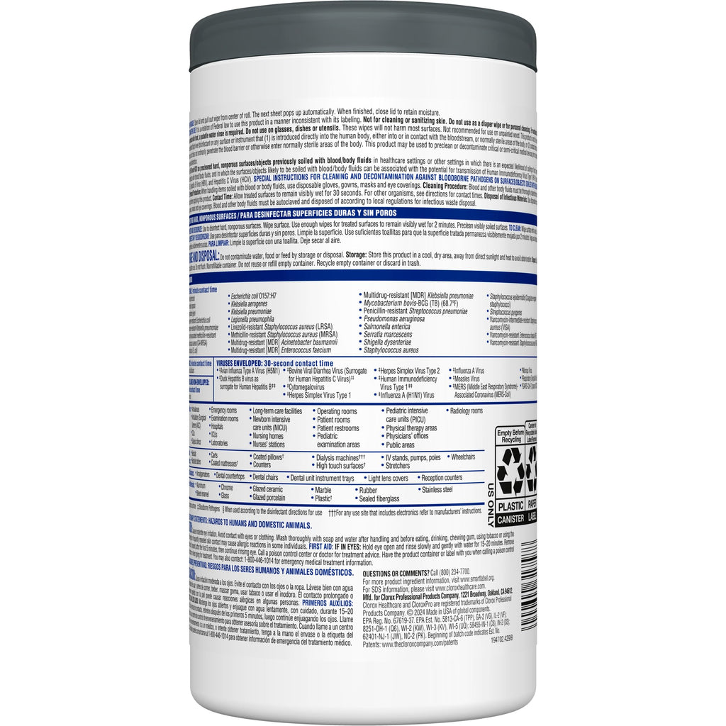 Clorox Healthcare VersaSure Cleaner Disinfectant Wipes, 6" x 5", 150 Count Canister, Pack of 6 (Package May Vary)