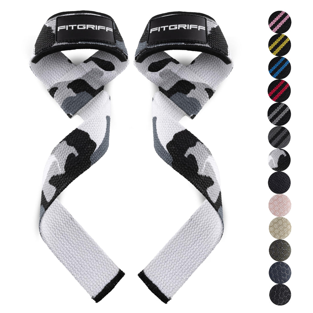 Fitgriff�� Lifting Wrist Straps for Weightlifting, Gym, Deadlift, Workout (Made of Premium Cotton & Padded) - Men & Women (Standard, Grey-Camo)