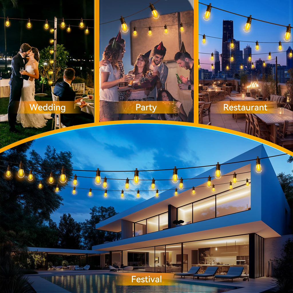 TBOSW Outdoor String Lights Patio LED Light Outside - 20M 18+1 S14 LED with Remote Control 65ft Porch Lighting IP65 Waterproof