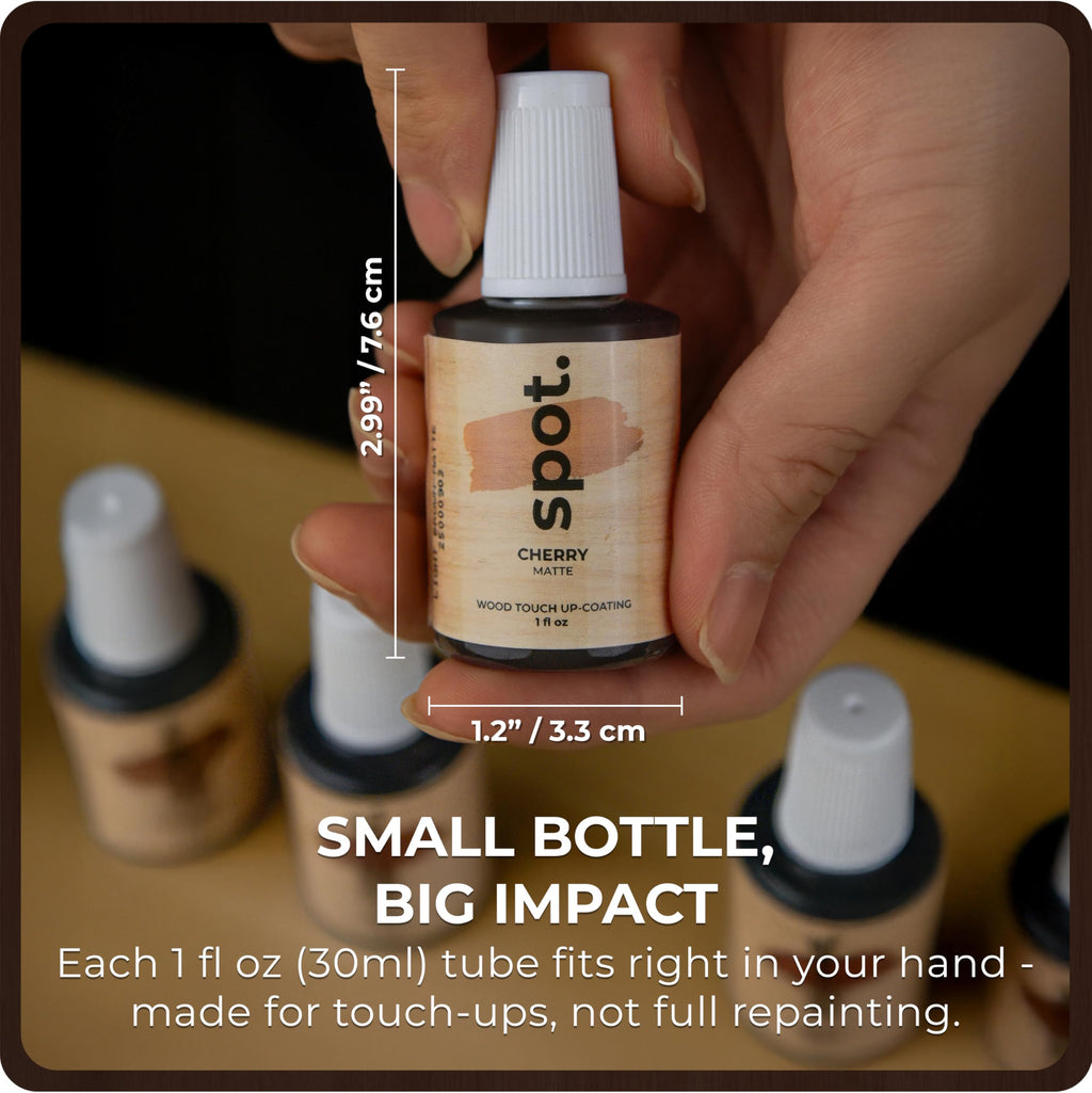 Dark Brown Wood Stain Repair Kit, Brush-On Touch-Up Stain Bottles, Provincial, Dark Walnut, Ebony, Red Mahogany, Interior and Exterior Wood, 4 fl oz Total by spot.