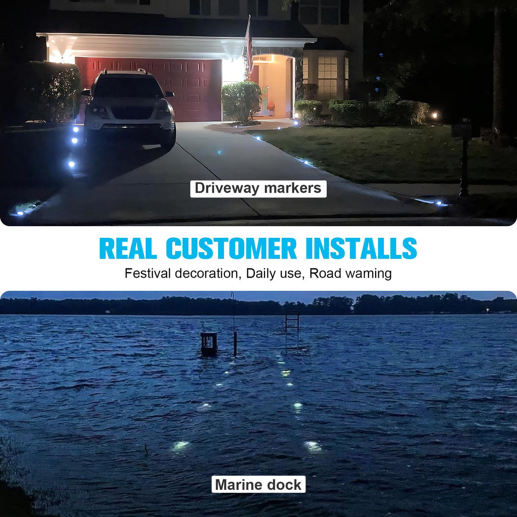 VOLISUN Christmas Solar Deck Lights Driveway Dock Lights, 4-Pack Led IP68 Waterproof Outdoor Warning Step Light for Driveway Sidewalk Garden Pathway Yard(Green, Auto On/Off