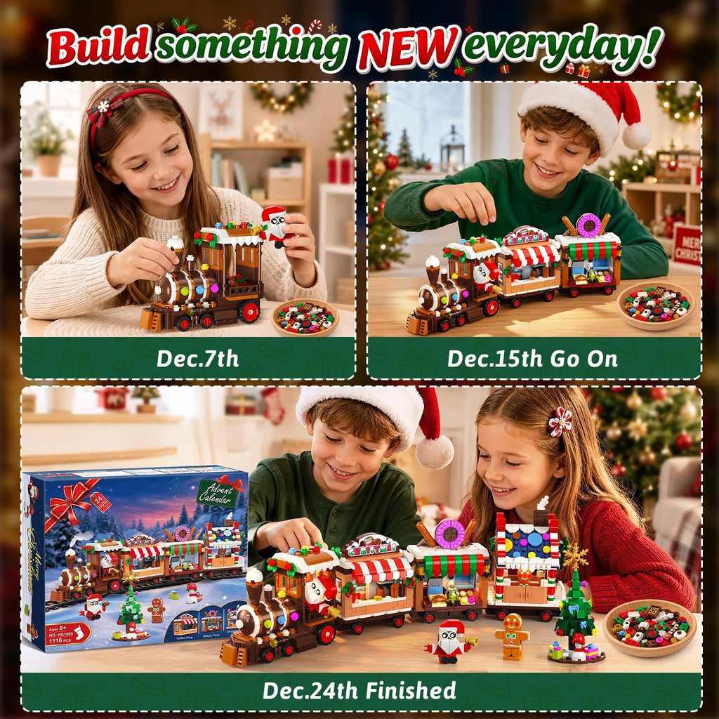 HOGOKIDS Advent Calendar 2026 Gingerbread Train Building Toy with LED Light