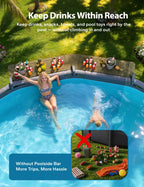POOLHACKER Poolside Bar Extended for Above-Ground Round Pools, Original Swim-Up Bar Table, Foldable Patio Poolside Table, Weather-Resistant Stable Tabletop, Easy Maintenance, Brown