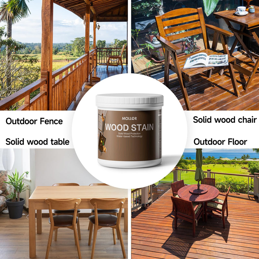 MOLLOR Wood Stain, 16 Oz Water Based Wood Stain and Sealer in One - No Priming, No Top Coat Required, Fast Drying|Low Odor|Non-Toxic, Perfect for Indoor and Outdoor Furniture (Transparent with Tools)