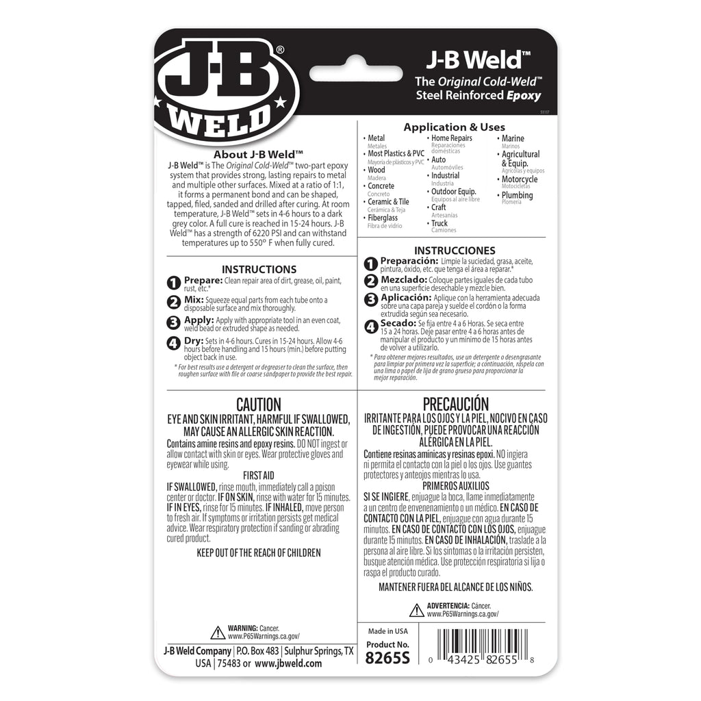 J-B Weld 8265S Original Cold-Weld Steel Reinforced Epoxy - 2 oz.