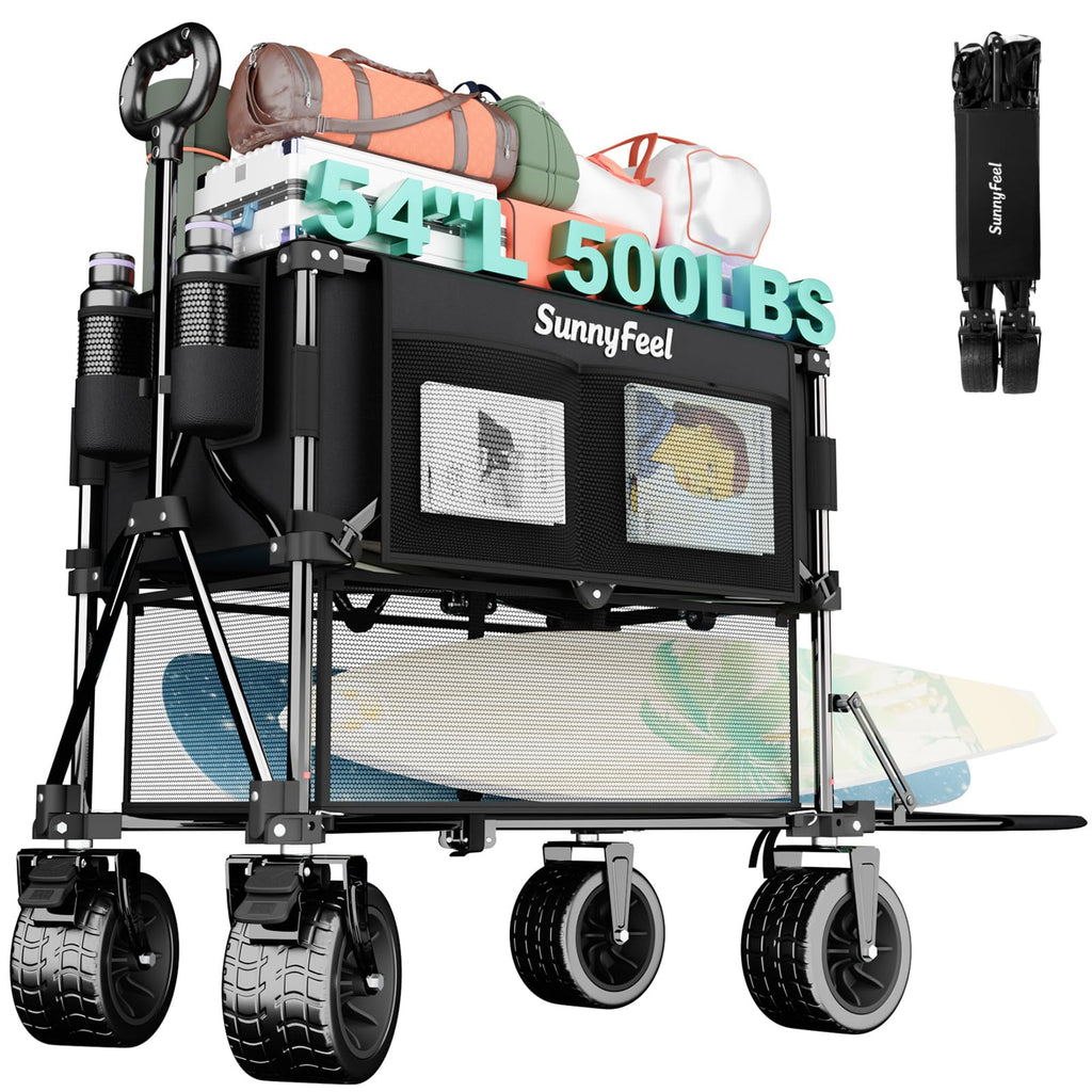 SUNNYFEEL 400L Large Capacity Double Decker Wagon with Tailgate