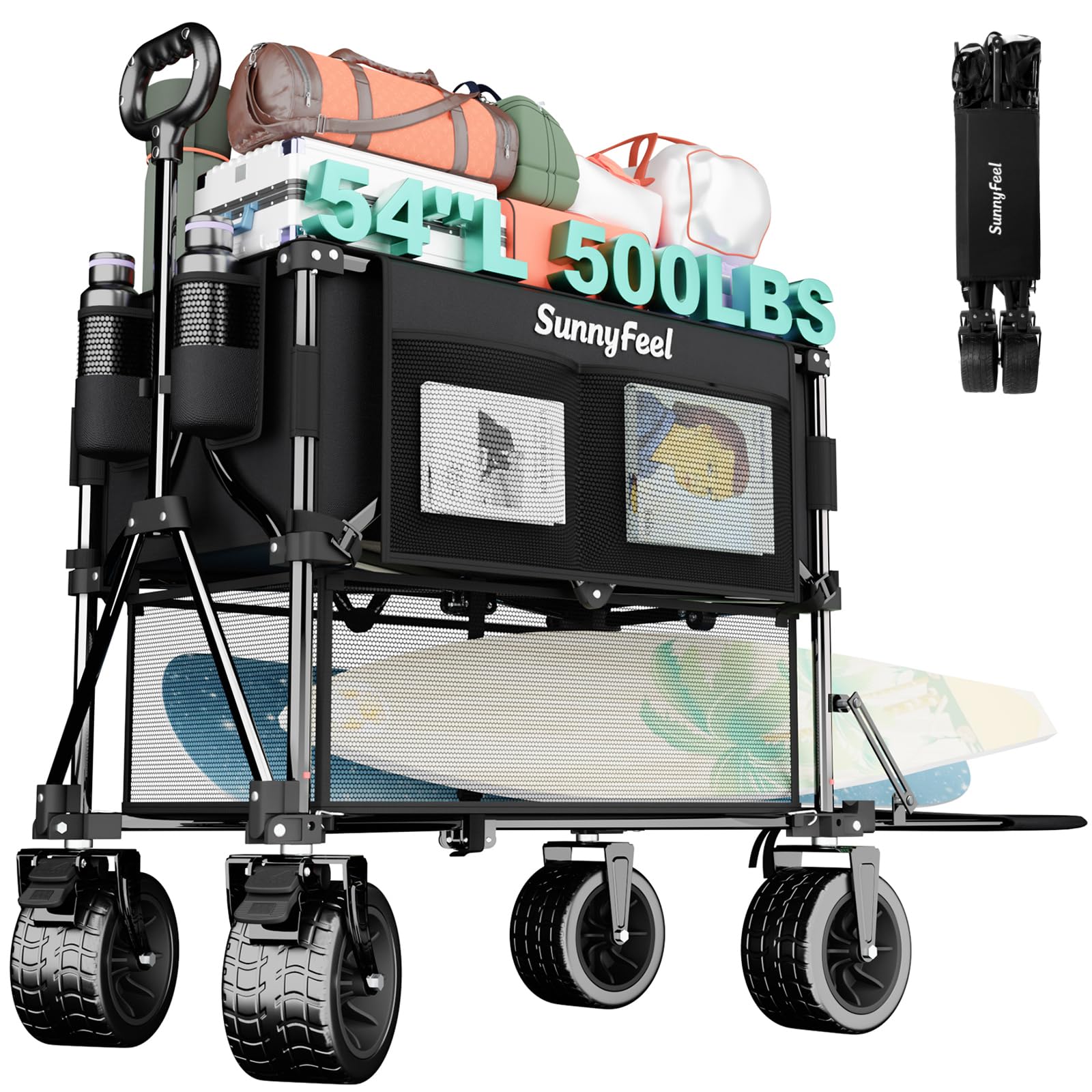 SUNNYFEEL 400L Large Capacity Double Decker Wagon with Tailgate