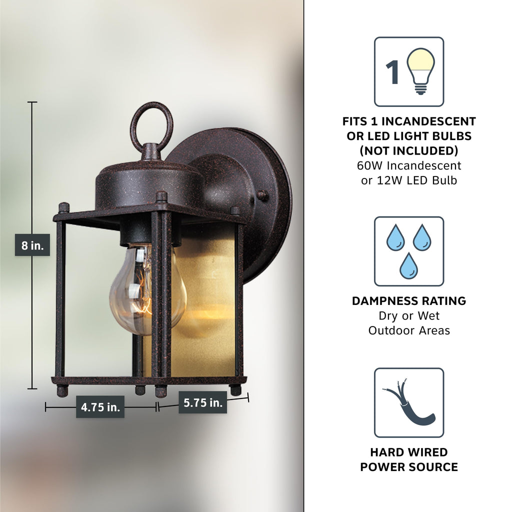 Designers Fountain 1161-RP Porch Outdoor Wall Lantern Sconce, 8in H, Rust Patina