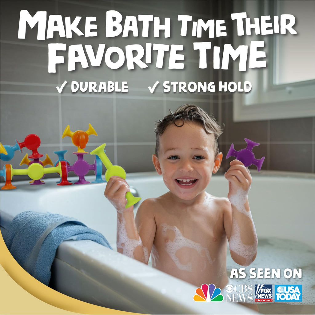 BUNMO Bath Toys Suction - Connect, Build, Create - Toddler Bath Toys - Hours of Fun & Creativity - Fine Motor Skills - Stimulating Sensory Toys - Non-Mouthable Toy 3+ - Smooth 24 Pack