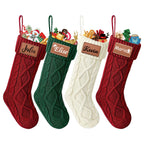 Dreamdecor Personalized Christmas Stockings with Names Monogram, 18��� Large Family Knitted Xmas Stocking with Leather Nameplate for Kids, 4 Pack Customized Christmas Stockings for Fireplace Holiday