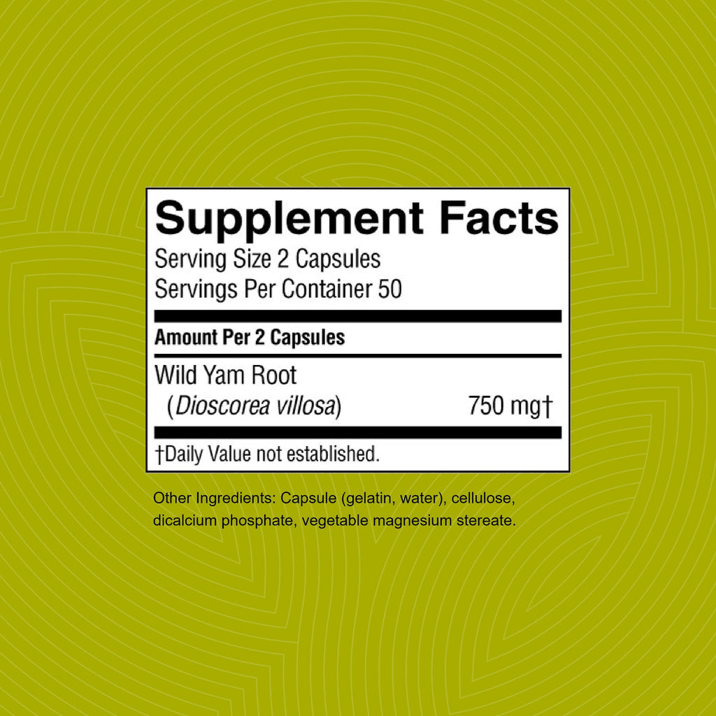 Nature's Sunshine Wild Yam Capsules - Herbal Gladular Support (100 Capsules)
