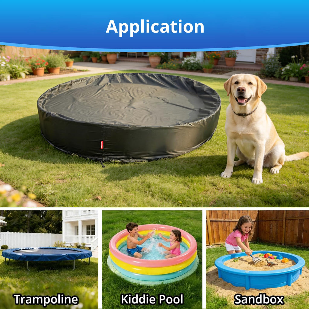 QH.HOME[2026 Upgrade 500D Thickened] 71-72 inch Kiddie Pool Cover Round, Collapsible Dog Pool Cover with Super Windproof Dual-Drawstring, Odorless Waterproof Fabric Material - Only Cover