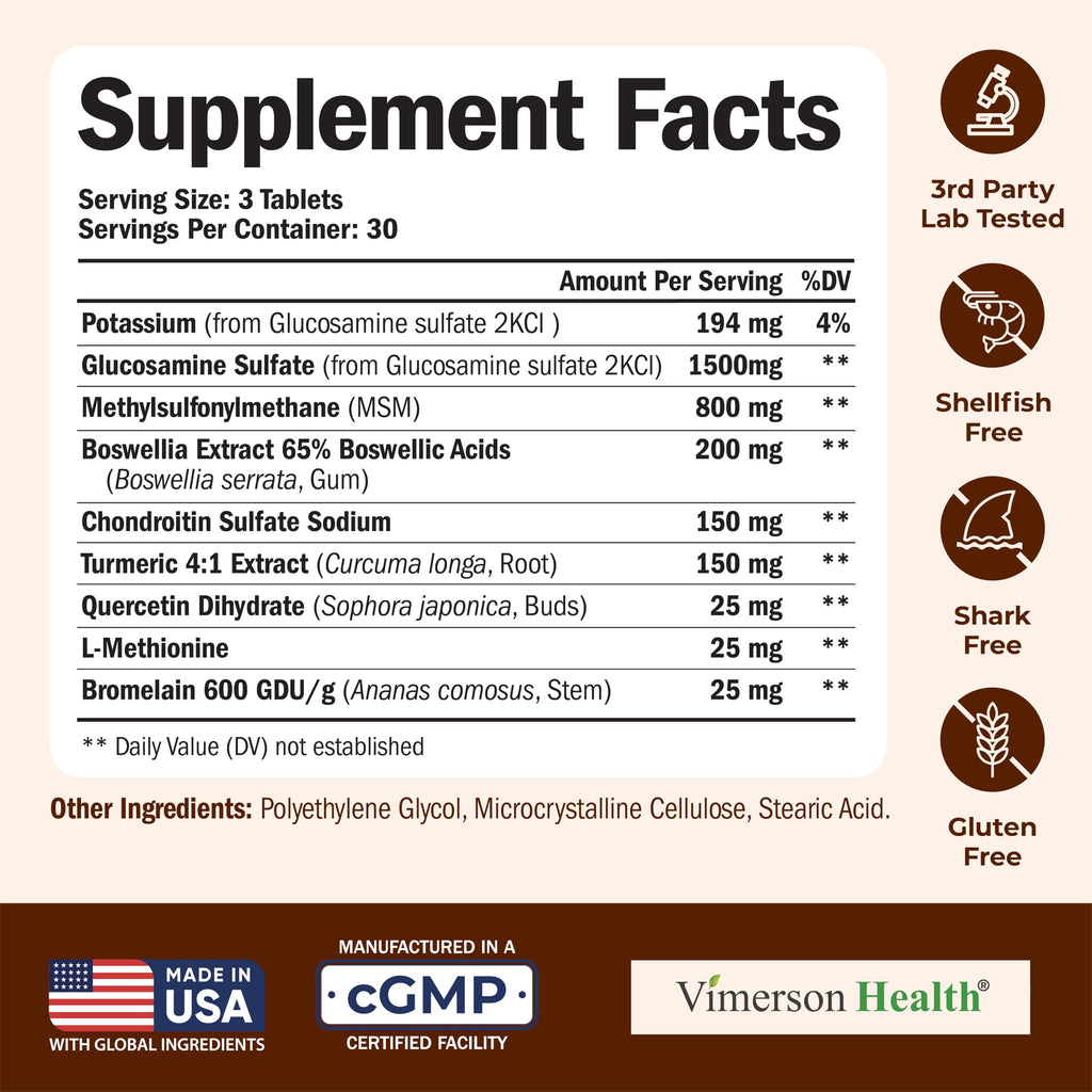 Glucosamine Chondroitin MSM – Joint Support Supplement for Women and Men with Glucosamine Sulfate 1500 mg, Chondroitin and MSM – for Cartilage, Joint Health and Flexibility – 90 Tablets