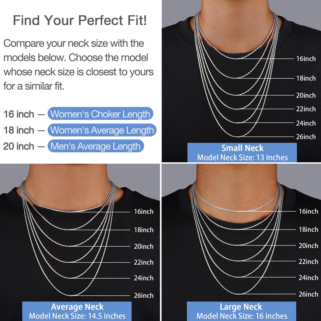 Jewlpire 925 Sterling Silver Chain Necklace for Women, 2mm Rope Chains Silver Chain for Women Sturdy Sterling Silver Necklace, Silver Chain 26 Inch