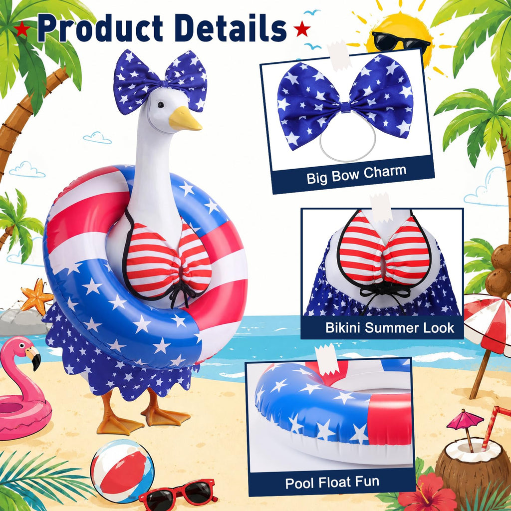 Pextian Patriotic Bikini Goose Outfits, 23” 4th of July Porch Goose Outfit, Summer Goose Clothes for Fourth of July Independence Day, Outdoor Lawn, Yard, Patio Decor