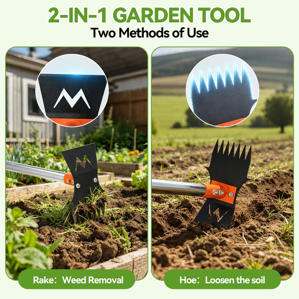 GlimHirvox Weed Puller Tool, 60" Stand Up 2-in-1 Weed Rake & Garden Hoe