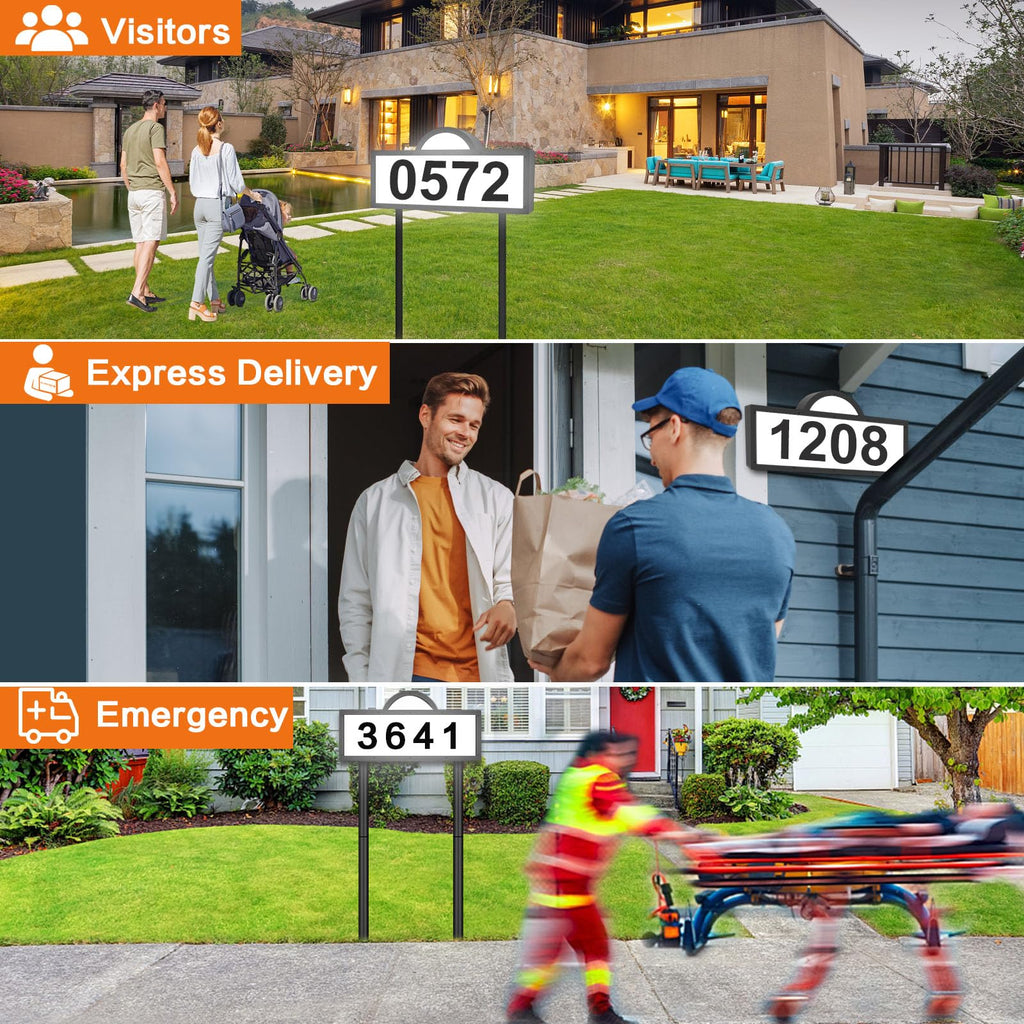 Solar House Numbers for Outside, 45 LED Lighted Address Sign for House Yard, 39inch Tall In Ground & Wall Mount, IP65 Waterproof Solar Powered Address Sign with Cool White or Warm White(Black)