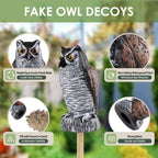 Fake Owl Decoy to Scare Birds Away, Plastic Garden Owl Scarecrow for Garden, Waterproof Owl Statue for Courtyard Orchard Doorway Roof Owl Decor 3 Pack