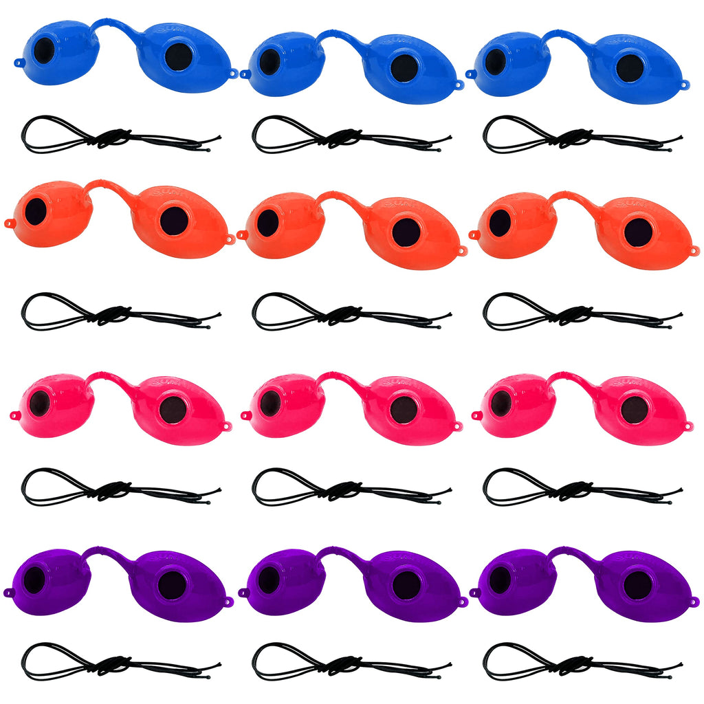 Super Sunnies UV Eye Protection FDA Compliant Eyeshields, Tanning Bed Goggles, Red Light Theraphy Glasses with Strap - 12 Pack Random