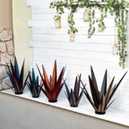 KODIBO 24" Large Metal Agave Plant Outdoor Decor with Solar Light, Blue