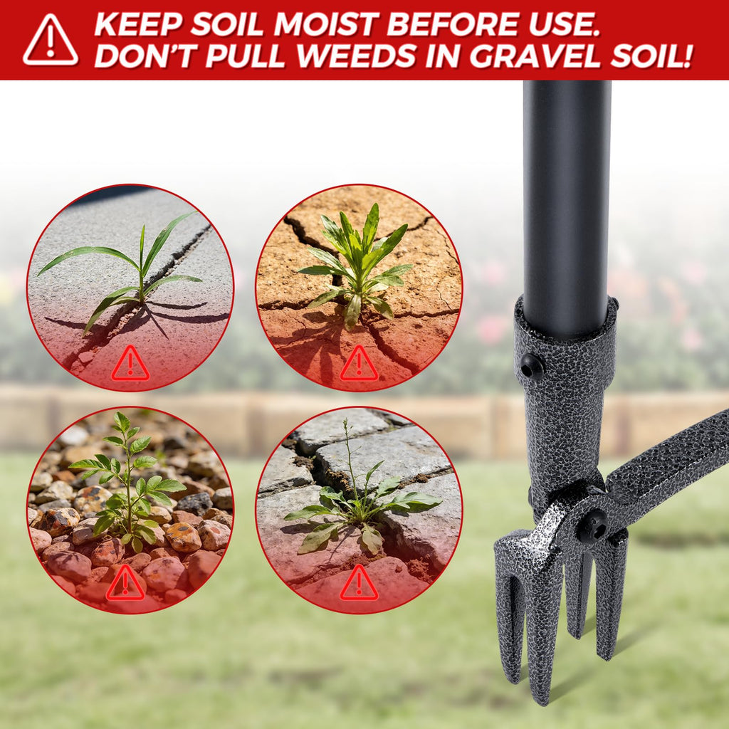 RexWeed Stand Up Weed Puller Tool, 46" Adjustable All-Metal Long Handle Weeder with 4-Claw Steel Head, Remove Weeds by Roots Without Bending or Kneeling, Heavy Duty Garden Tool Back & Knee Friendly