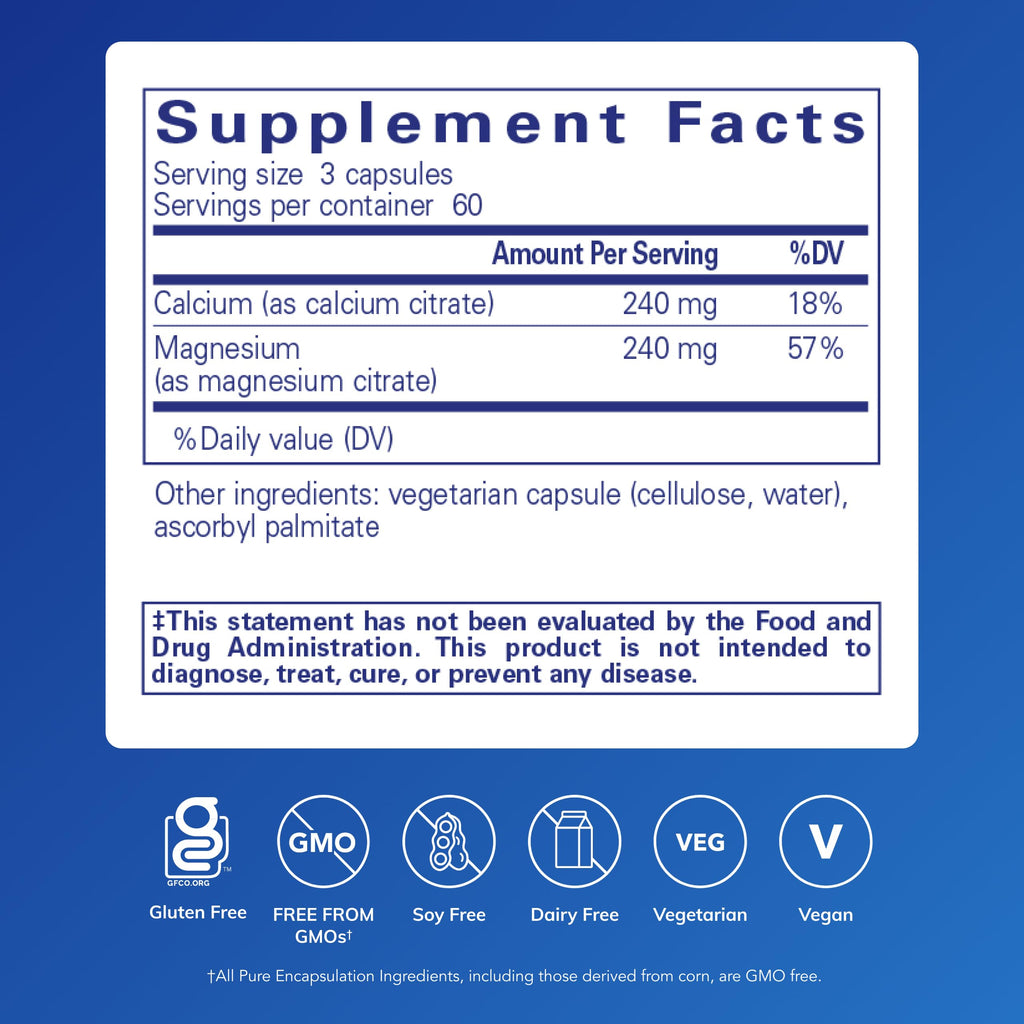 Pure Encapsulations Calcium Magnesium (Citrate) - 240 g Calcium & 240 g Magnesium - Bone Health Support - Non-GMO & Vegan - 180 Capsules