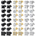NEWITIN 24 Pairs Stainless Steel Earrings for Men Hypoallergenic Inlaid Cubic Zirconia Studs Hoop Earring Cross Dangle Earrings Unisex Punk Stud Earring for Women Men