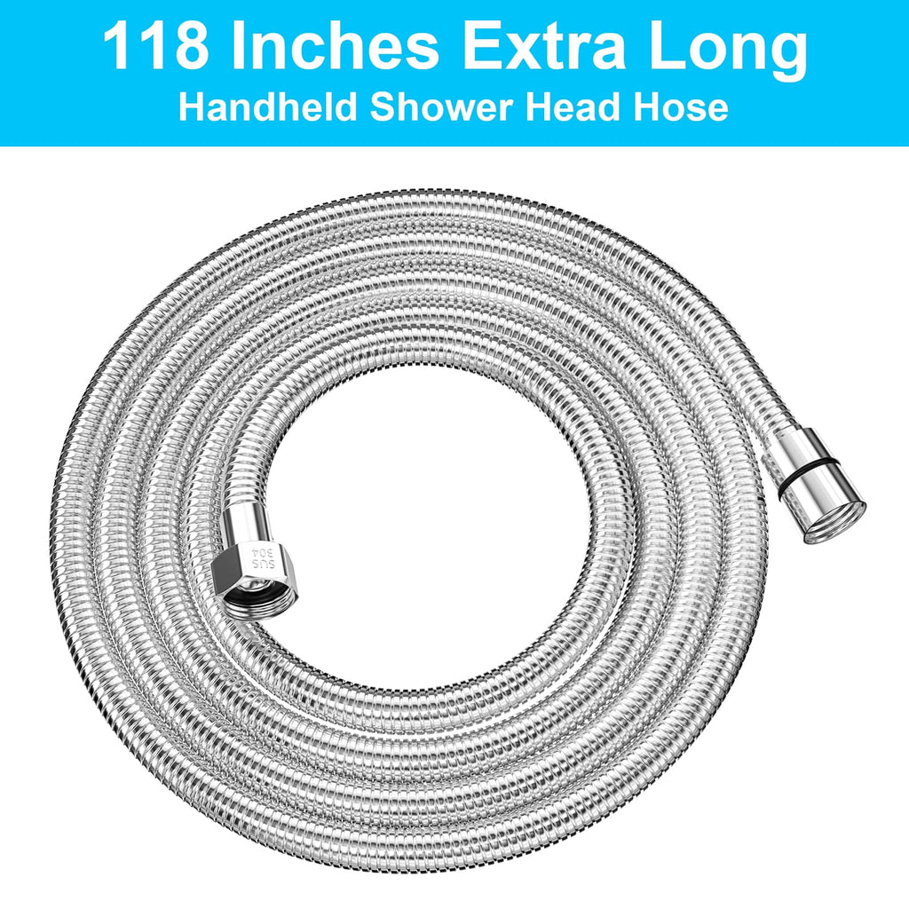 TEELLA 118" Shower Hose, Extra Long 304 Stainless Steel Handheld Shower Head Hose Extension/Replacement, Flexible & Durable, G1/2 Universal Insert & Nut