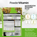PowderVitamin Organic Ceremonial Mushroom Matcha Certified Pesticide-Free Grass-Fed Collagen Types I & III 8 Fruiting Body Mushrooms Tested for Beta-Glucans Focus Digestion & Immunity 30 Servings