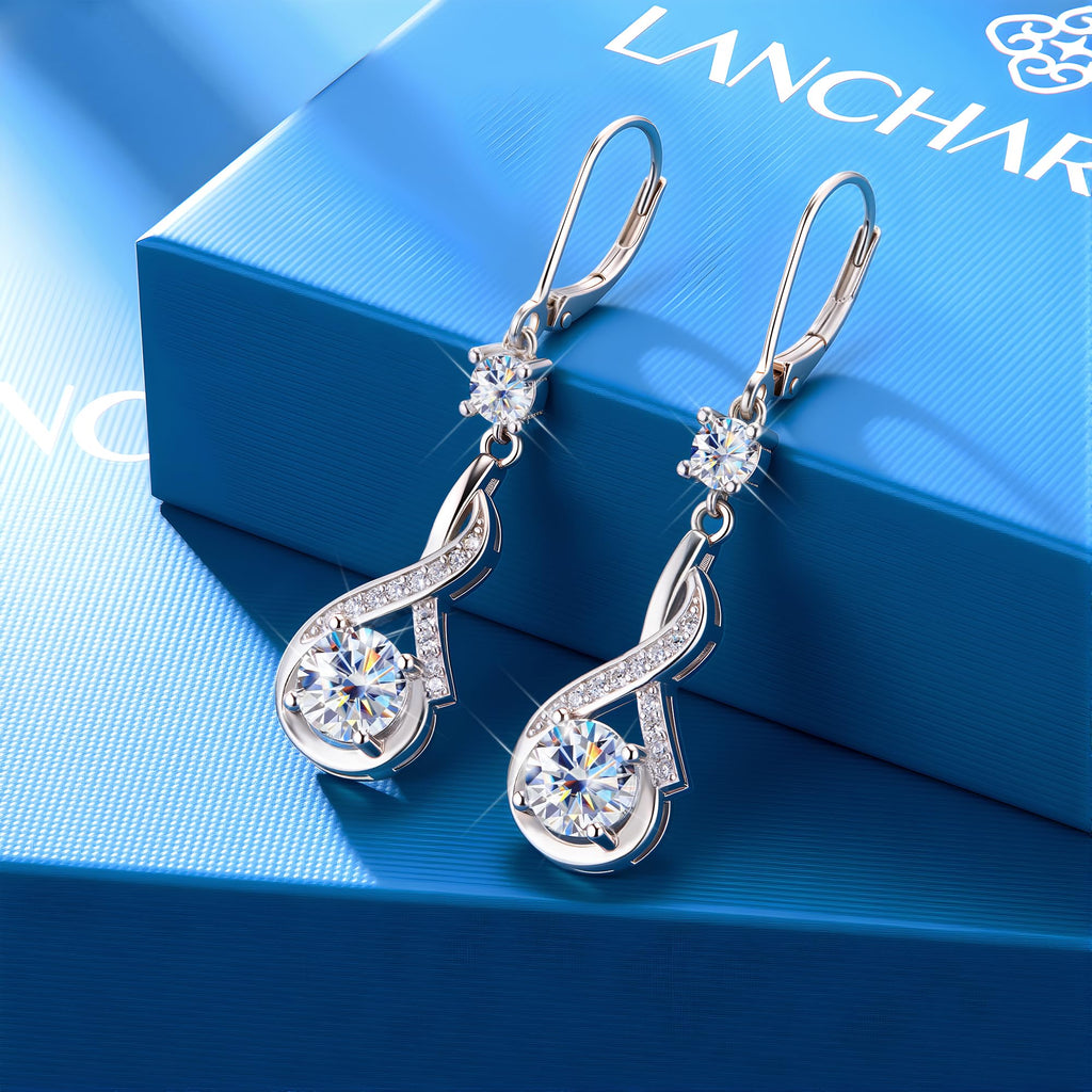 Silver Moissanite Dangle Earrings Leverback Drop for Women Jewelry Gifts