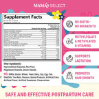 Mama's Select Postnatal Vitamins – Boosts Hair Recovery, Milk Supply, & Wellness – Allergen-Free, Vegan, MTHFR Friendly, Methylated Folate & B Vitamins, Easy-to-Swallow, No Biotin - 30 Capsules