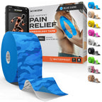 Kinesiology Tape - Waterproof Athletic Sports Tape for Knee, Shoulder, Arm & Back Support | 3-5 Day Adhesion, Hypoallergenic & Latex-Free + Taping Guide (Uncut, 2"x50ft Roll, Electric Blue Camo)