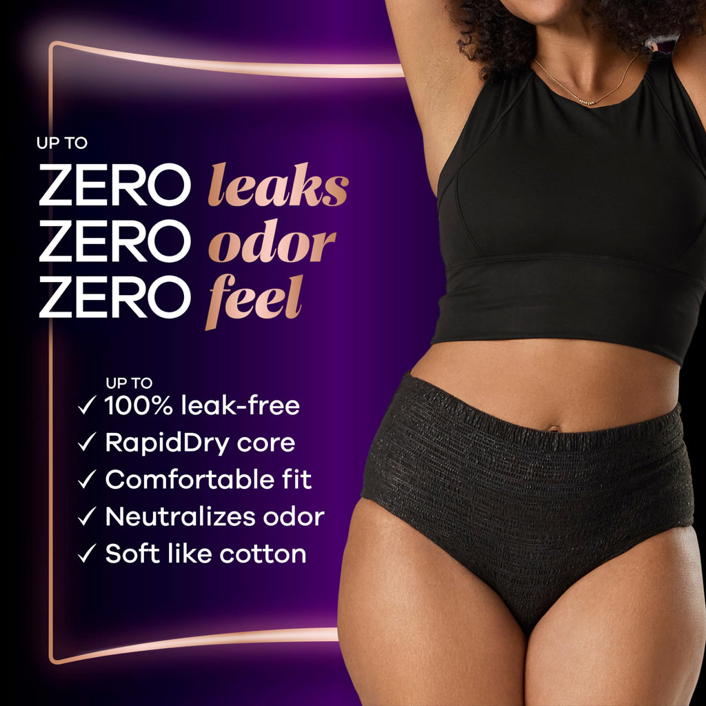 Always Discreet Boutique Incontinence and Postpartum Underwear for Women, Maximum Protection, Small/Medium, Black, 12 Count