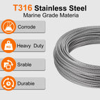 Rectoo 1/8" wire cable, 100ft Wire Rope Metal Cable With Loop Sleeve And Steel Thimble, 7x7 marine stainless steel Strand Core Perfect For Deck Railing System, Outdoor hanging kit, garden fence (SR03)