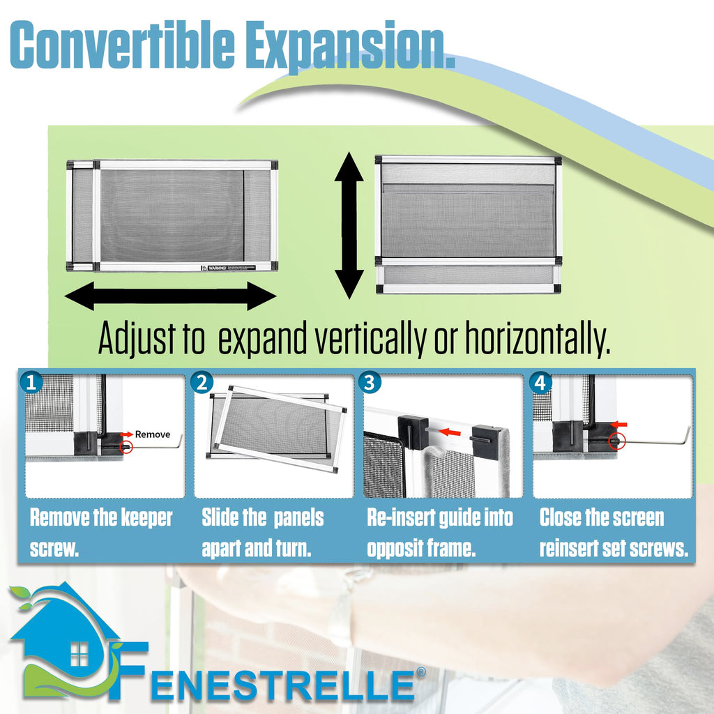 Fenestrelle Expandable Window Screen – 15″ H × 21″–40″ W Horizontal, 2‑Way Adjustable Window Screen with Flame Resistant Fiberglass Mesh, Pack of 10
